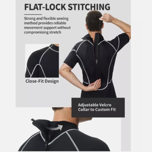 Owntop Shorty Wetsuit SMALL 3/2mm CR Neoprene Ultra Stretch Back Zip w/Pull-Tab - Picture 4 of 13